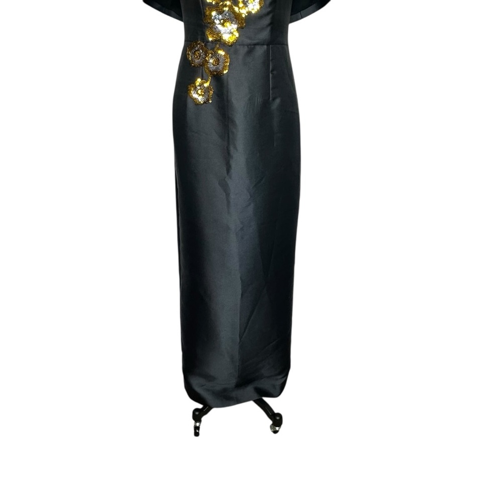 Mestiza Eve Black Capelet Convertible Floral Column Gown| Size 6 - Picture 7 of 14